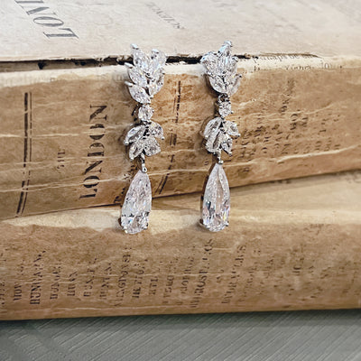 Jules Bridal - Alina, Silvertone Crystal Drop Earrings