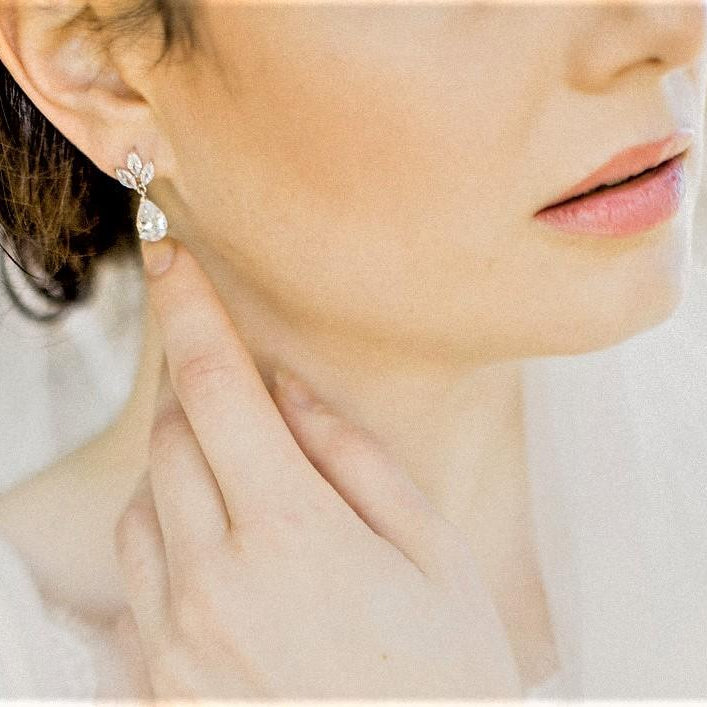Jules Bridal - Jenna, Crystal Silver Teardrop Earrings