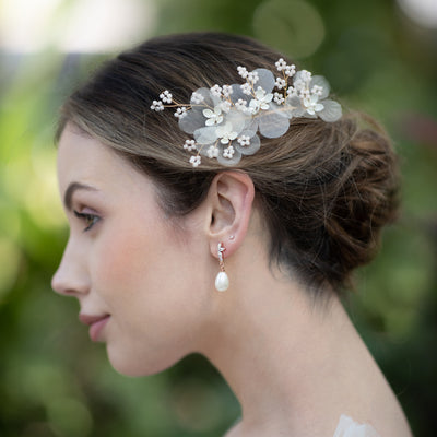 Jules Bridal - Meyeri, Chiffon Floral Hair Comb with Pearls & Beading