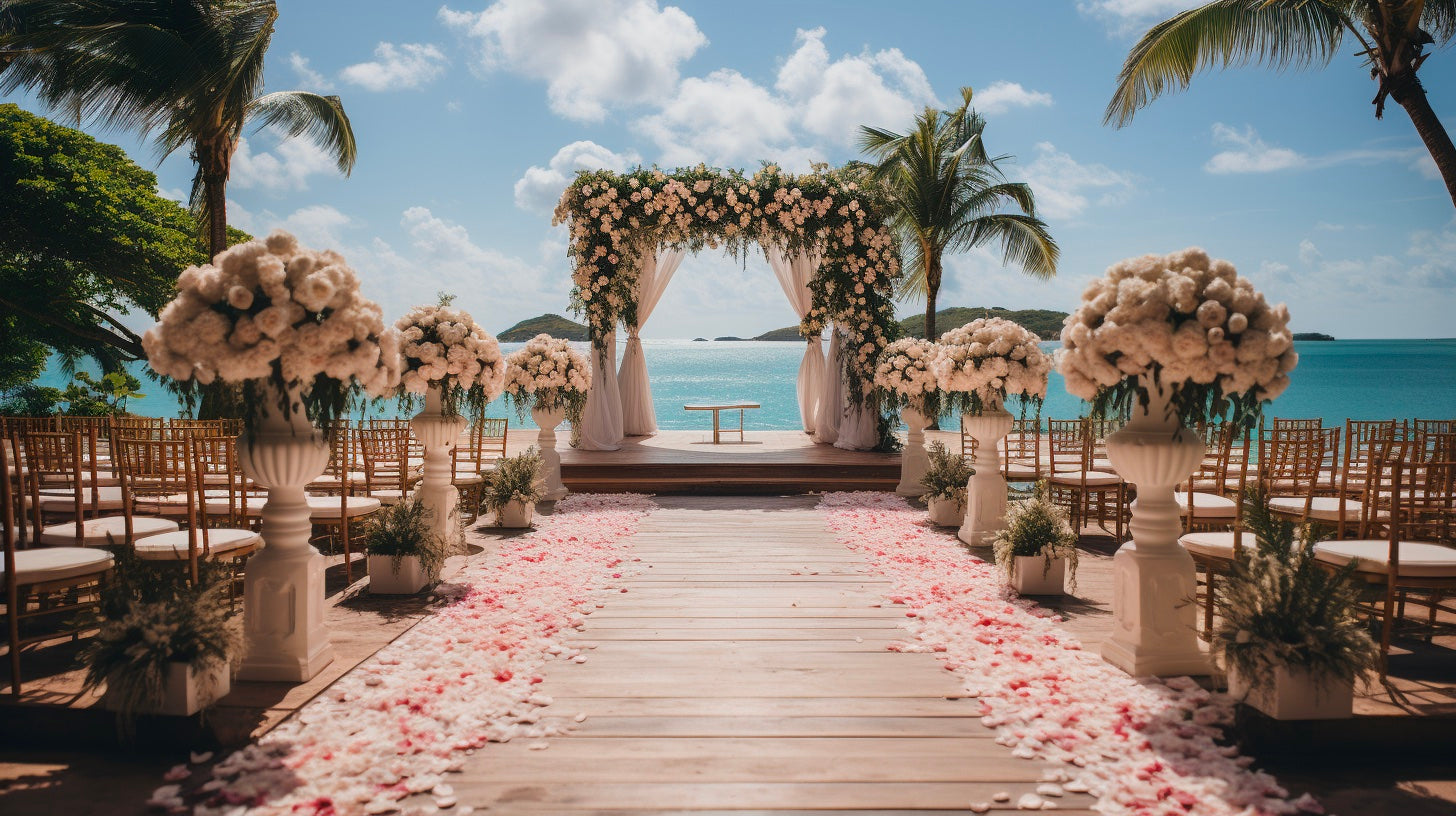 Caribbean wedding venue with floral arch