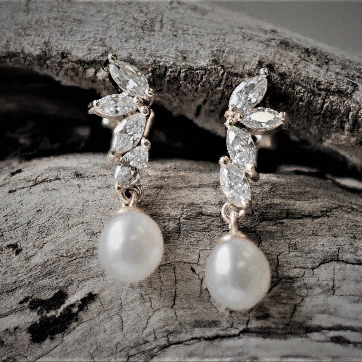 Bridal Pearl Earrings With diamonds, Gold Wedding Pearl Earrings | Benati