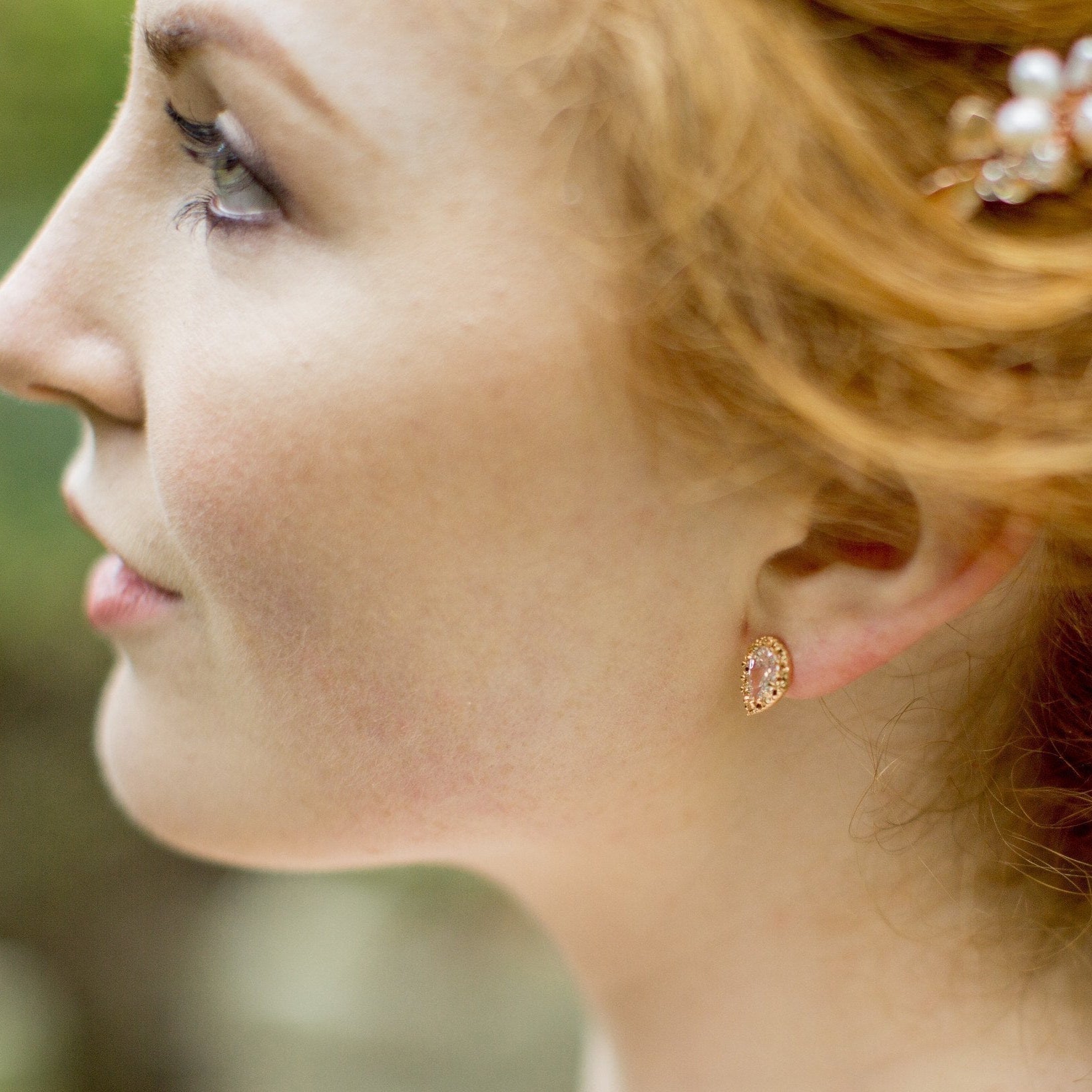 Jules Bridal - Alice, Rose Gold Teardrop Stud Crystal Earrings