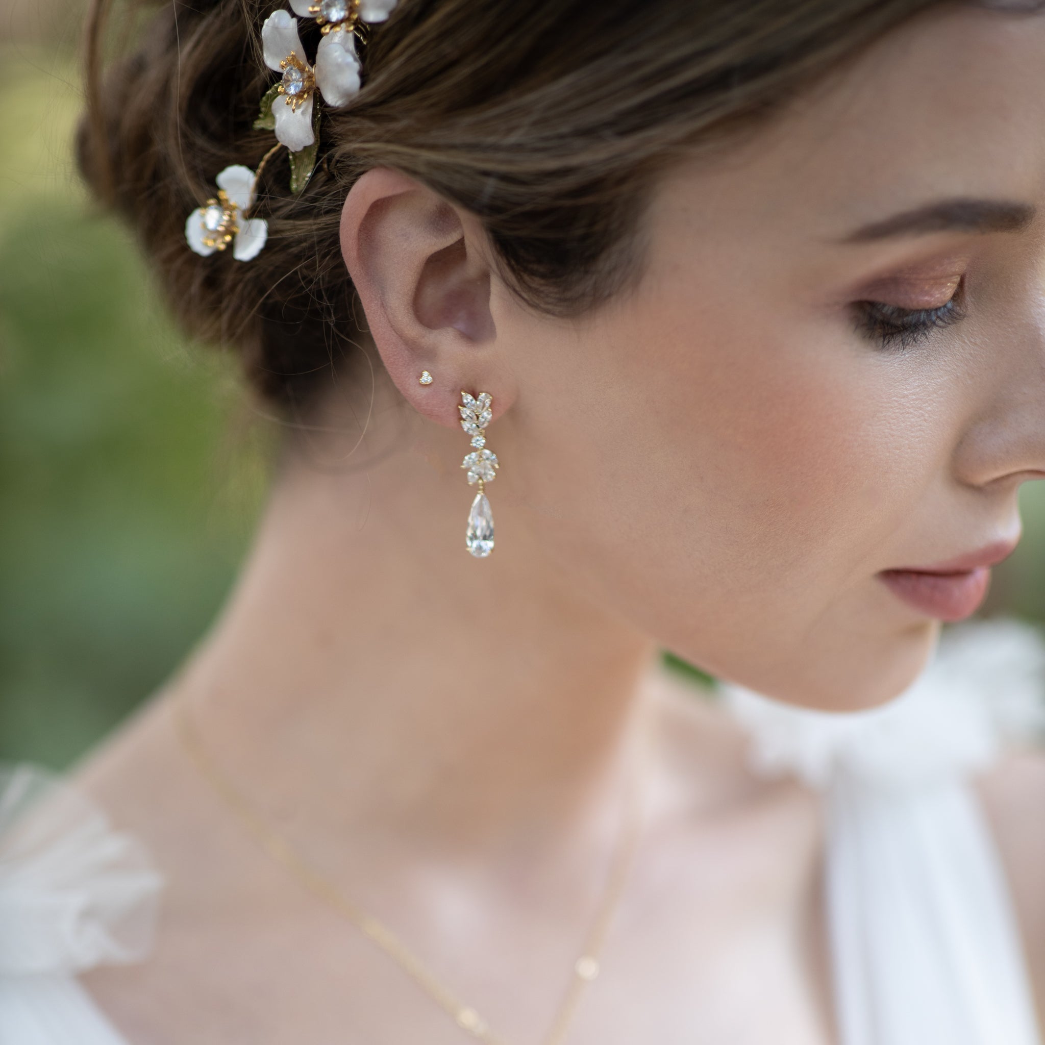 Jules Bridal - Alina, Goldtone Crystal Drop Earrings