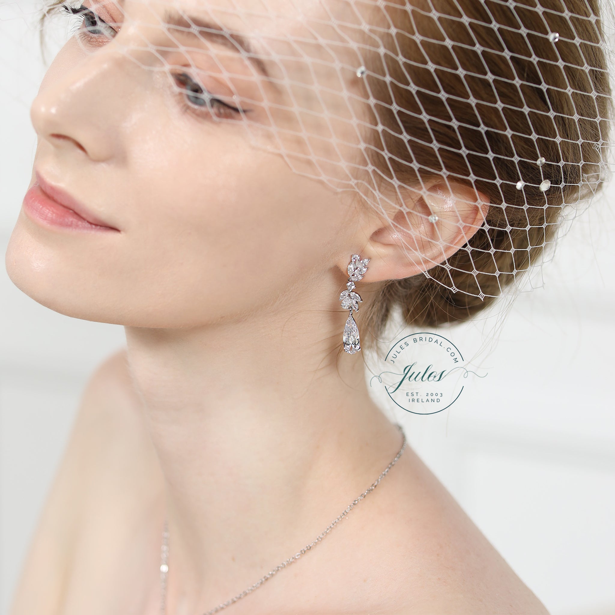 Alina, Silvertone Crystal Drop Earrings