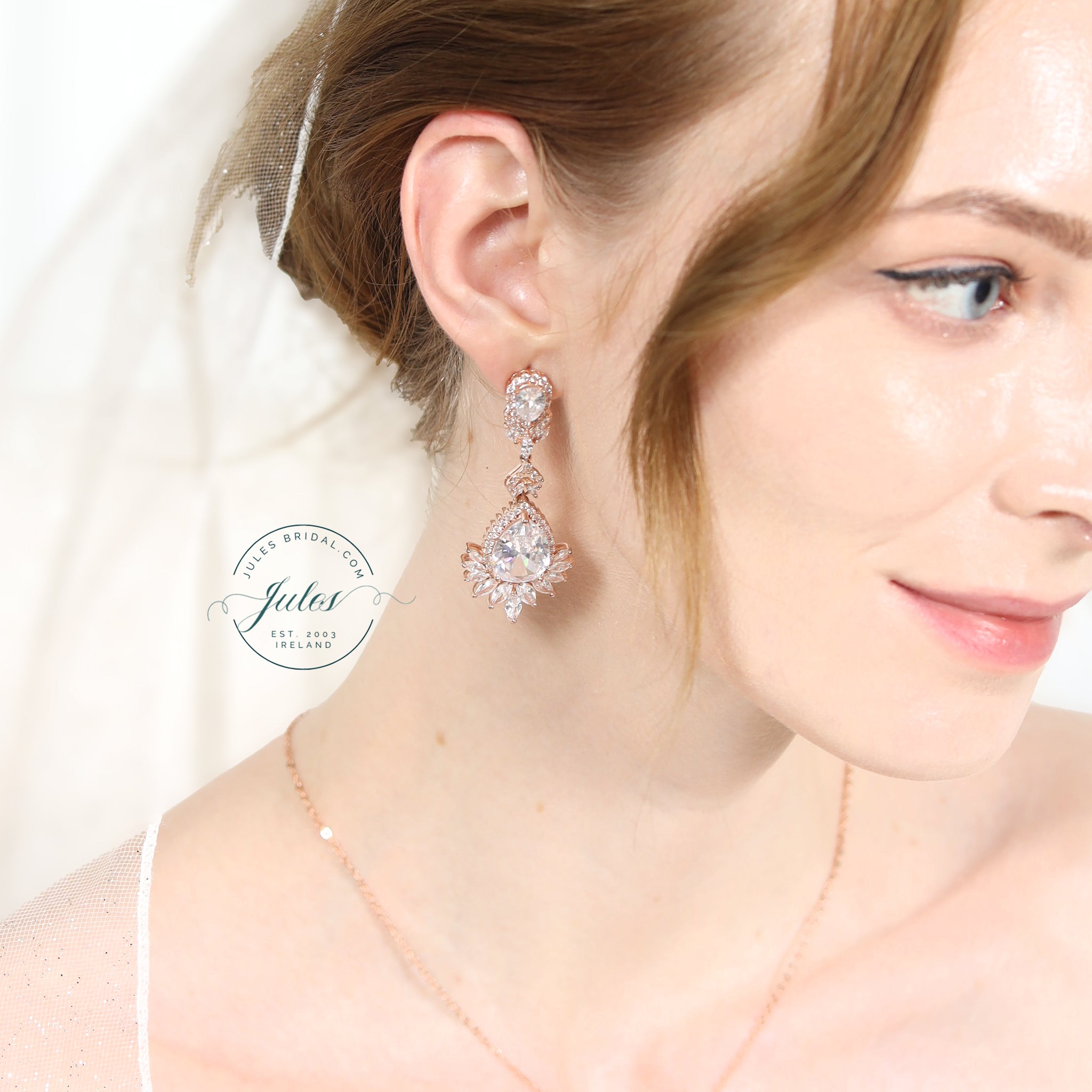 Atalie, Statement Crystal Earrings in Rose Gold