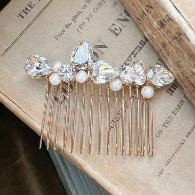 Jules Bridal - Celeste, Crystal Hair Comb with Pearls in Gold