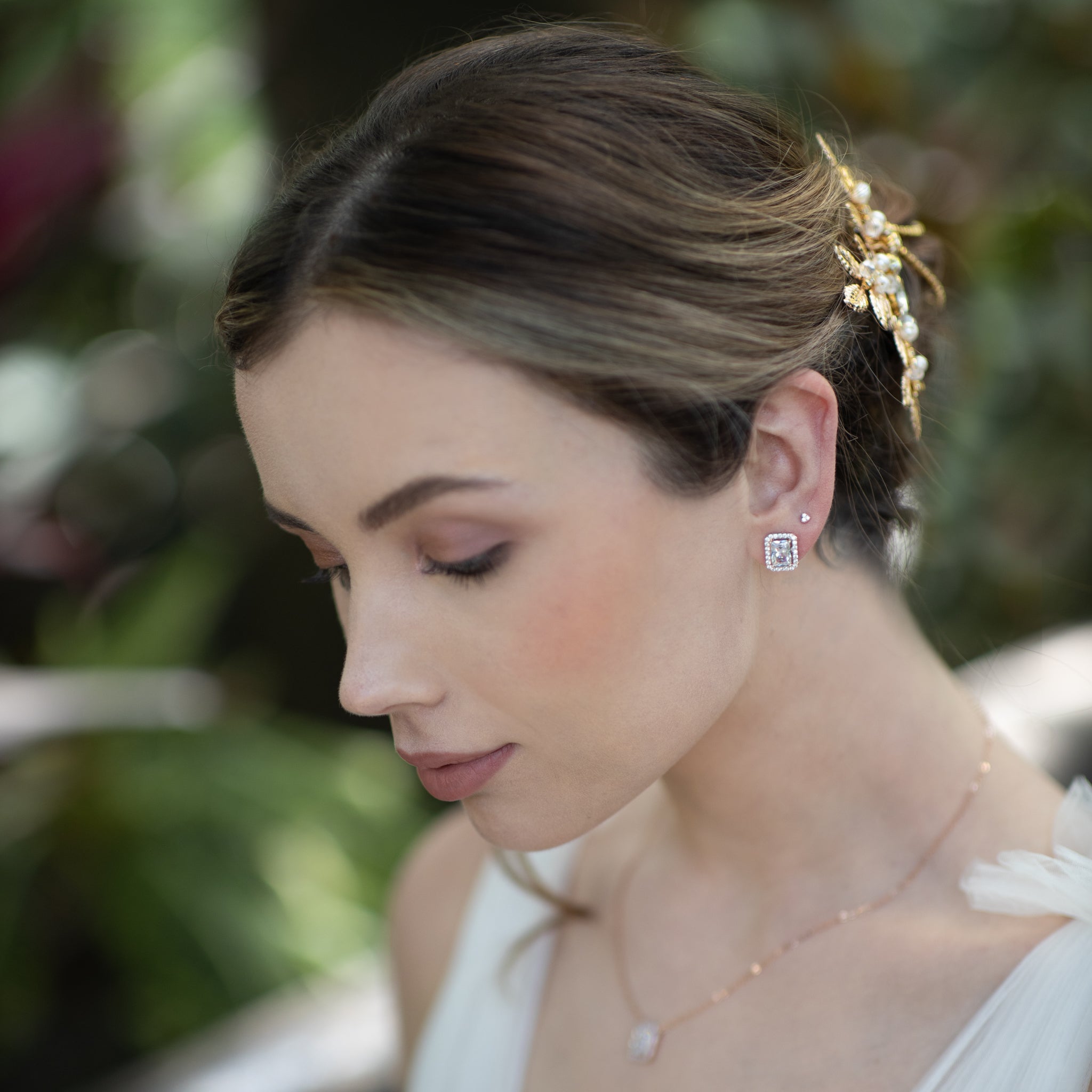 Jules Bridal - Elsa, Rose Gold Emerald Cut Crystal Studs
