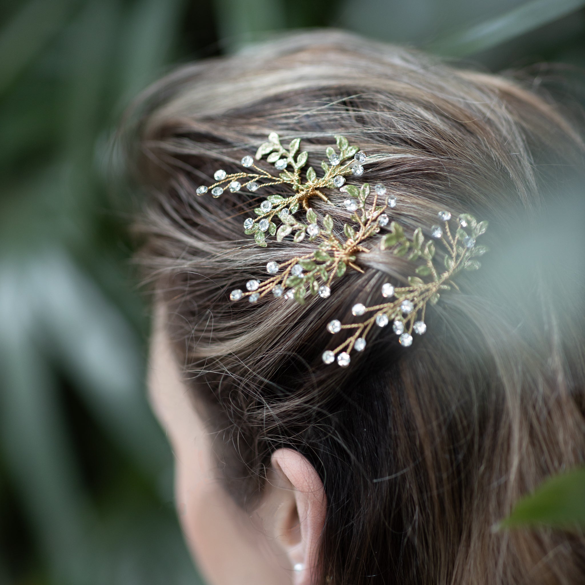 Jules Bridal - Misty, Crystal and Green Hair Pins